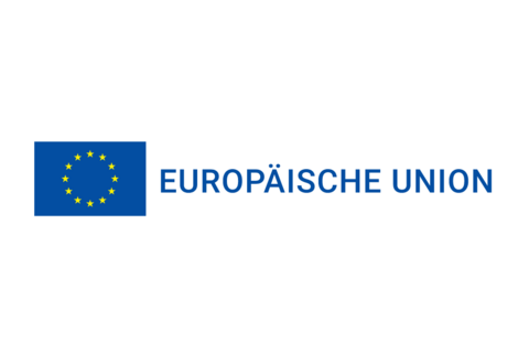 Das EU Logo in blauer Schrift auf weißem Hintergrund