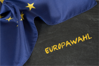 Schriftzug Europawahl mit EU Fahne