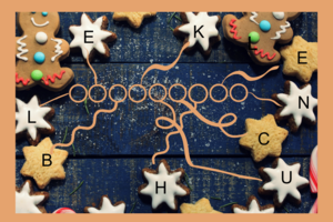 Sternförmige Kekse mit Buchstaben. Richtig sortiert ergeben sie das Lösungswort.