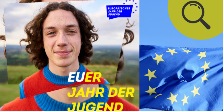 Sujet des Europäischen Jahres der Jugend und EU-Flagge im Hintergrund